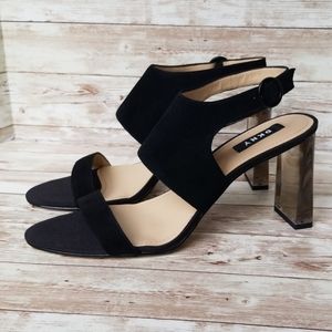 DKNY Stina Black Suede Open Toe Slingback Sandals